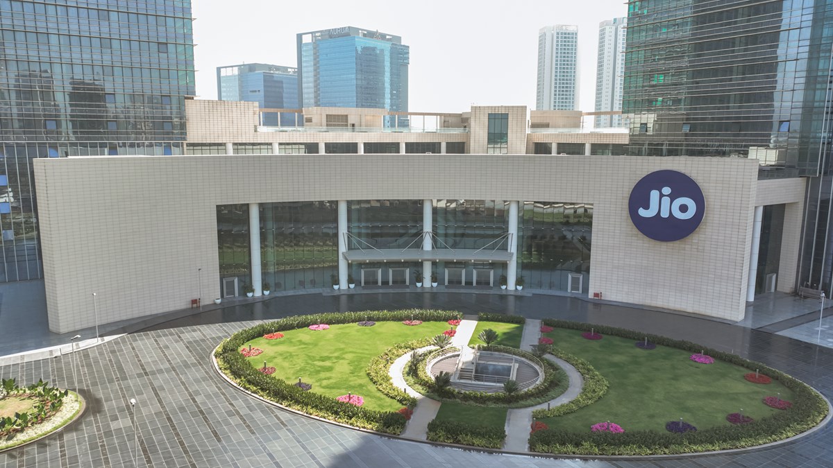 Jio headquarters building in India with modern architecture and landscaped garden, representing Reliance Jio’s role in telecom, digital innovation, and technology growth across Asia.
